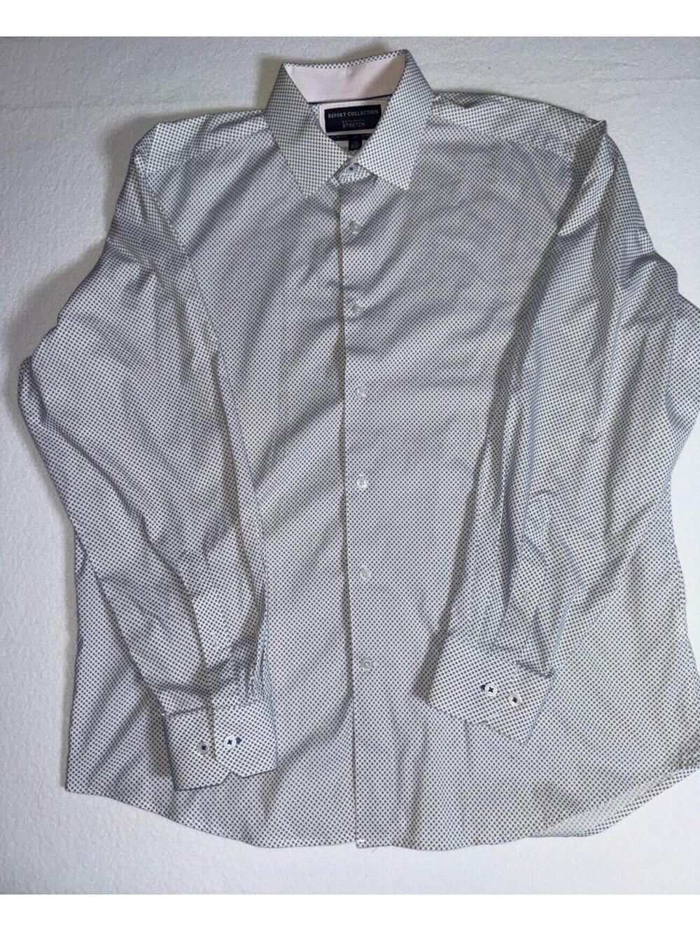 Report Collection Performance Stretch Slim Fit Dress Shirt 16.5 34/35 White Gray